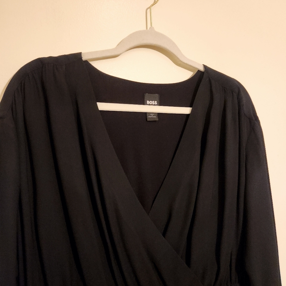 Hugo Boss | Classic Black Long Sleeve Faux Wrap Dagatta Dress (US Size 14) - Picture 4 of 16